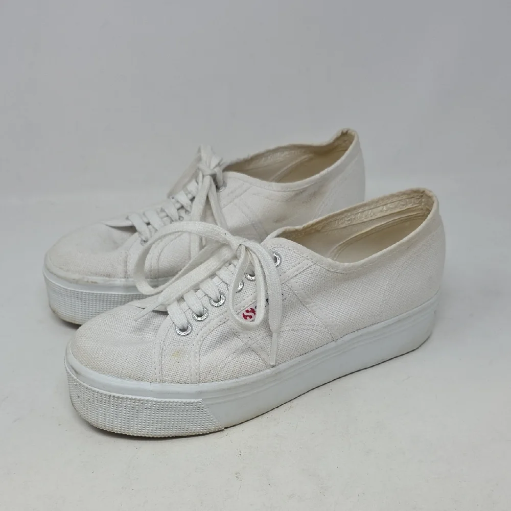 Superga White Platform Sneakers Classic Canvas Design Size 8